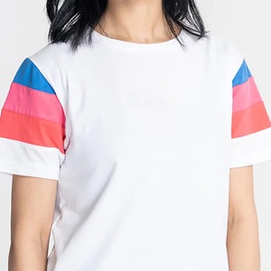 Women's Color Blocked Crew Neck Short Sleeve T-Shirt Regular Fit Knitted Cotton Casual All Seasons <b>Top</b> - Product Image 3