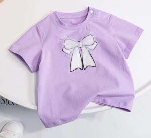 T-shirt décontracté d'été à manches courtes pour filles, col rond, uni, 100 % coton, style occidental pour enfants - Product Image 6