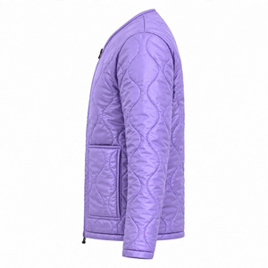 Blouson matelassé léger pour homme, col en V, entièrement zippé, violet clair, doublure ondulée, veste d'hiver chaude et décontractée - Product Image 3