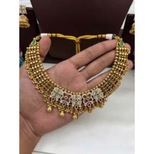 Indian Ethnic Daksha Premium Chorski Necklace Set-Gold Plated Bridal Luxury Jewelry - Product Image 2
