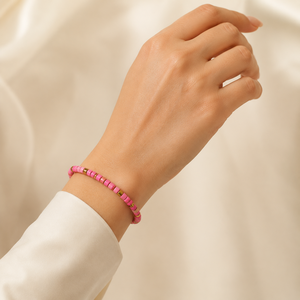 Wholesale Handmade Pink Heishi <b>Beaded</b> Zinc Beads Stretch <b>Bracelet</b> <b>Gold</b>-Tone Spacers Metal Ball Beads for Women Party Trendy - Product Image 3