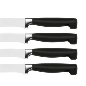 Ensemble de 4 couteaux à steak à manche noir avec lames à bord lisse argentées et poignées ergonomiques pour la découpe de la viande et l'utilisation à table. - Product Image 2