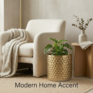 Macetero de suelo de hierro martillado de lujo con acabado dorado, maceta redonda de metal |   Decoración para el Hogar y Jardín de Estilo Rústico, Ecológica y Duradera, Venta al por Mayor - Product Image 4