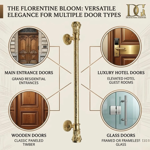 Florentine Bloom Modern Brass Door <b>Handle</b> Luxury Floral Decorative Pull Premium Antique Gold Finish Door Hardware Wholesale - Product Image 4