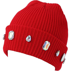 Custom Black Crystal Beanie Hat Rib Knit Winter Warm <b>Cap</b> Women <b>Men</b> Soft Stretch Streetwear Skull <b>Cap</b> Hat - Product Image 3