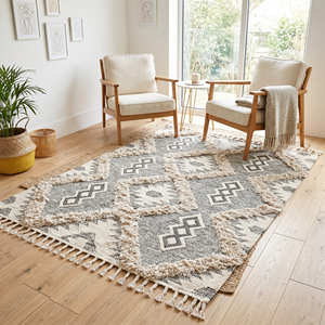 Tapis Bohème en Coton avec Motifs Tribaux en Diamant pour Salon, Chambre et Collections d'Intérieur de Boutique - Product Image 1