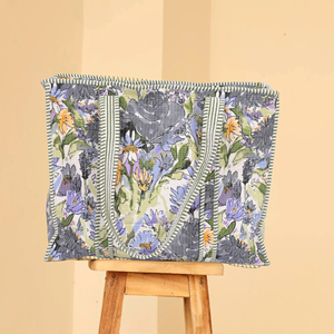 Artisan Handcrafted Quilted Cotton Tote <b>Bag</b> One of a Kind Floral Print <b>Boho</b> Statement <b>Bag</b> Lightweight Travel Or Beach <b>Bag</b> - Product Image 2