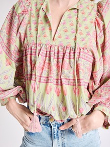 Women Vintage Boho Floral Print Spring/Summer Woven Breathable Eco-Friendly Lightweight 100% Cotton Loose Fit Long Top Puff - Product Image 2