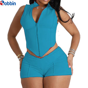 ชุดเซ็ตเสื้อครอปและกางเกงขาสั้นสำหรับผู้หญิง ชุดออกกำลังกายสองชิ้นสำหรับผู้หญิง ชุดนักขี่จักรยานสำหรับผู้หญิง - Product Image 5