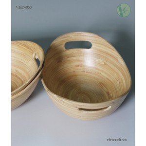 ชามทรงวงรีทำด้วยมือทำจากไม้ไผ่ดีไซน์แบบฝังสีขาวอินเดีย - Product Image 2