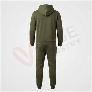 Ensemble de survêtement à capuche vert olive pour homme, manches longues, couleur unie, coupe décontractée, vêtements d'automne, respirant, 100% coton - Product Image 2