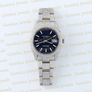 Nueva colección Esfera azul Fecha automática Totalmente helado D VVS Moissanite Diamond Pass Diamond Tester Diamond Watch - Product Image 1
