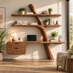 Escritorio de Madera Contemporáneo Hecho a Mano por Luxali, con Librero en Forma de Árbol, Estantes y Cajón, para Decoración de Oficina en Casa - Product Image 3