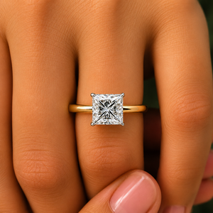 Anillo Solitario Elegante de Joyería Fina Clásica, Oro Sólido de 14K, Chapado en Rodio, Diamante Cultivado en Laboratorio con Corte Princesa, Certificado IGI - Product Image 2