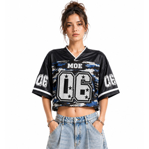 Camiseta de fútbol americano retro de diseño personalizado, estilo streetwear, camiseta de fútbol, venta al por mayor, poliéster, camuflaje, estilo Y2K, malla. - Product Image 1