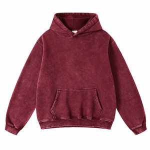 Sudadera con Capucha Extra Grande para Hombre, Lavado Ácido, 100% Algodón, Color Sólido, con Bolsillo Canguro, Color Borgoña - Product Image 1