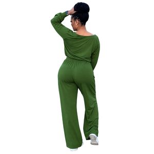 Combinaison en molleton vert à épaules dénudées pour femme, tenue décontractée une pièce à manches longues et jambes larges, collection de vêtements tendance - Product Image 5