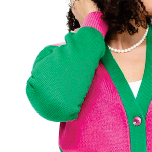 Sorority Alpha K Pink Green Acrylic Knitted <b>Cardigan</b> Greek Letter Embroidery Full Sleeve V Neck <b>Women</b> <b>Sweater</b> Collage Wear - Product Image 3