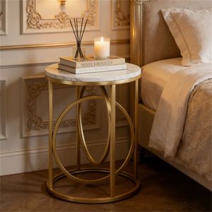 Tavolino da Divano Moderno con Base a O Dorata, Elegante Tavolo da Cocktail o Caffè - Product Image 2