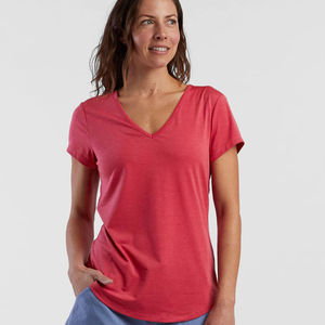 Haut rouge à manches courtes et col en V pour femme, avec dos croisé, respirant, couleur unie, vêtement d'été - Product Image 2