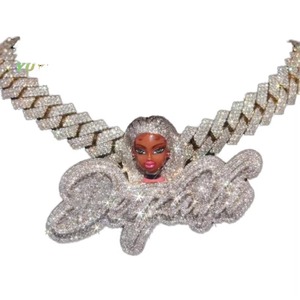 <b>Iced</b> <b>Out</b> Moissanite Pendant 925 Silver Hip Hop <b>Chain</b> Custom Cartoon Face Pendant Bling Diamond Style Necklace Jewelry - Product Image 1