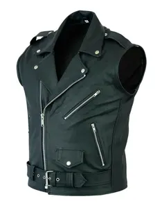 Chaleco de Cuero Genuino Marrón de Alta Calidad para Hombre, Cuello Redondo, Acolchado Lateral Grueso, Cortavientos, Ropa Exterior de Invierno, Servicio OEM - Product Image 1