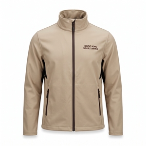 Chaqueta Softshell Color Caqui con Detalles Laterales, Resistente al Frío, Cuello Alto, Cierre Completo, Uniforme Utilitario, Ropa Deportiva para Actividades al Aire Libre - Product Image 1