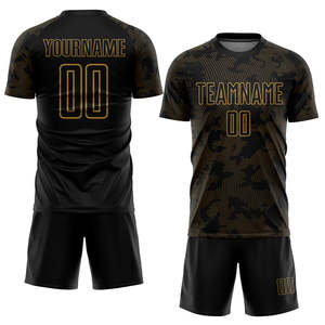 Conjunto de Uniforme de Fútbol Sublimado Personalizado OEM, Patrón de Camuflaje Negro y Dorado, Absorbe la Humedad, Unisex, para Adultos - Product Image 1