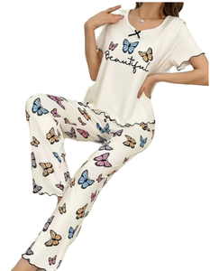Ensemble de pyjama décontracté et confortable pour femme en mélange de coton écologique, séchage rapide, respirant, manches courtes, idéal pour l'été – Prix abordable - Product Image 6