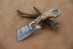 Cuchillo EDC de hoja fija de acero de Damasco de 6 pulgadas hecho a mano con mango de resina y funda de cuero, OEM, Full Tang, para caza, desollado y camping, Nordic Forge - Product Image 3