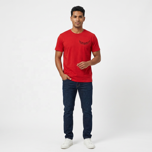 <b>Red</b> Men's Oversized Short Sleeve T-<b>Shirt</b> with Print Regular Fit Casual O-Neck Woven Cotton Eco-Friendly - Product Image 4