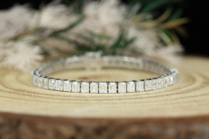 Huacan Unisex Luxury Emerald Cut Moissanite Tennis <b>Bracelet</b> 14k/18k Gold Plated for Certified Fine Jewelry - Product Image 3