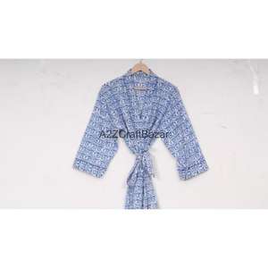 Kimono de Algodón Hecho a Mano con Estampado Floral, Ligero, para Verano, Spa, Baño, Estilo Casual, Largo hasta la Rodilla, para Dormir, Playa, Bikini - Product Image 6