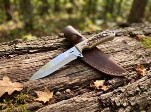Couteau de chasse à pointe tombante, lame en acier Damas, manche en bois de cerf, couteau de survie pour l'extérieur - Product Image 4