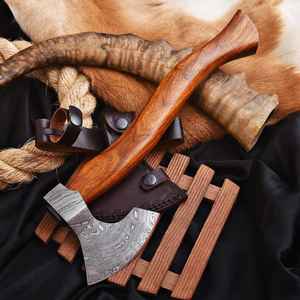 Hache de chasse artisanale en acier Damas, style Viking, qualité industrielle, pour camping et collection, vente en gros - Product Image 1