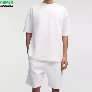 Men's Oversized T-Shirt & Bermuda <b>Shorts</b> Set White Rust Black Solid Cotton Casual Summer - Product Image 3