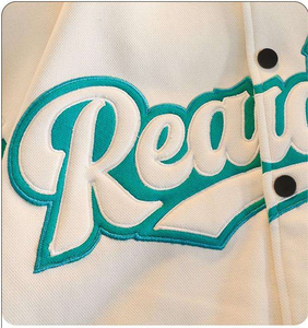 Men's <b>White</b> Varsity <b>Jacket</b> With Teal Embroidery Reading Logo Baseball Style Casual Autumn Wear Custom Varsity <b>Jacket</b> For Men - Product Image 5