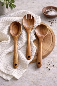 Natural Wooden Spoon Salad Fruit Dessert Mixing Tools Soup Dishwasher <b>Safe</b> Oven <b>Safe</b> Tabletop Kitchenware <b>Home</b> & Hotel Use - Product Image 3