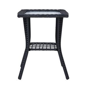 Black Outdoor Wicker Side Table with Glass Top Rattan End Table for Patio Coffee Bistro Table for Indoor Garden Porch Balcony - Product Image 2
