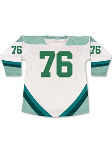Maillot de hockey sur glace personnalisé, sublimé, vert menthe et blanc, uniforme d'équipe, respirant, léger, en maille, pour homme, col à lacets - Product Image 3