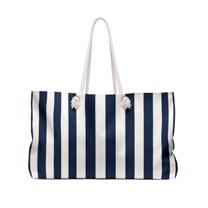 Nautical Sailboat Stripes Capri Club Weekender <b>Bag</b> Navy White <b>Beach</b> Tote <b>Large</b> Capacity Coastal Travel Carryall Overnight <b>Bag</b> - Product Image 2