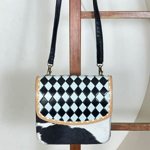 กระเป๋าถือผู้หญิงแบบหรูหรากระเป๋าสะพายข้างลายวัวมีฝาปิดลายตารางหมากรุกสไตล์ตะวันตก - Product Image 4