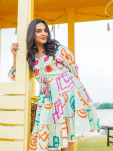 Vestido de Algodón con Estampado Floral Hecho a Mano, Mini Vestido Boho, Ligero, Atuendo de Verano Indio, Túnica Corta Informal, Floral Hecho a Mano - Product Image 4