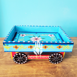 Carrito Decorativo de Madera Pintado a Mano theperfectbazaar, 9x6 Pulgadas, Decoración para Comedor, Regalo de Diwali - Product Image 4
