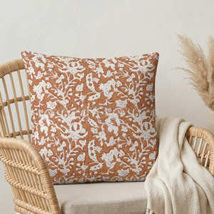 Taupe Decorative Hand Block Print <b>Cushion</b> Cover Botanical Floral Accent <b>Pillow</b> French Country Decor - Product Image 2