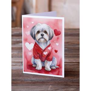 Lhasa Apso Whimsical A7 Size <b>5x7</b> Blank Note Cards Pack of 8 Valentine's Greeting Cards with <b>Envelopes</b> My Valentine - Product Image 2