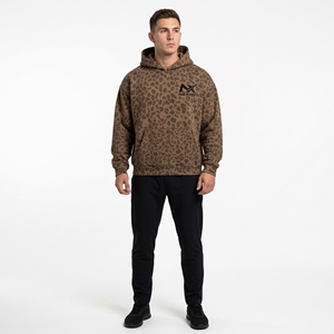 Men's <b>Leopard</b> <b>Print</b> Fleece Oversized Pullover Hoodie Winter Fashion Streetwear <b>Sweatshirt</b> with Kangaroo Pocket Custom Logo - Product Image 1