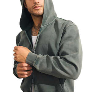 Custom Vintage Wash Double Zip Hoodie for Men – Premium Heavyweight Oversized Full Zip Fleece Sweatshirt - Product Image 2