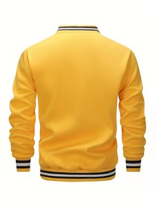 เสื้อแจ็คเก็ตวาร์ซิตี้พรีเมียมพิมพ์ลายตัวอักษรชิคาโกสำหรับผู้ชาย สีเหลือง สวมใส่สบาย ติดกระดุมด้านหน้า ทรงปกติ เหมาะสำหรับใส่ในฤดูใบไม้ร่วง ผลิตจากวัสดุโพลีเอสเตอร์ - Product Image 2