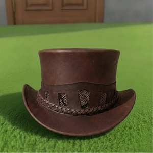 Premium quality custom made Handmade Brown Leather <b>Steampunk</b> <b>Top</b> <b>Hat</b> Victorian Gothic Costume Cosplay <b>Hat</b> - Product Image 1